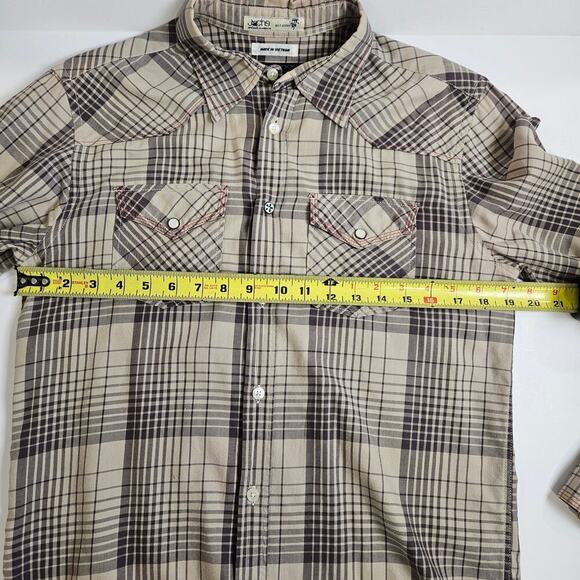JACHS Just A Cheap Shirt Plaid Large White Pearl Button-Up Brown Plaid - Picture 7 of 9